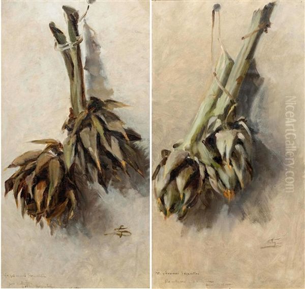 Pair Of Works: Carciofi Oil Painting by Giovanni Segantini