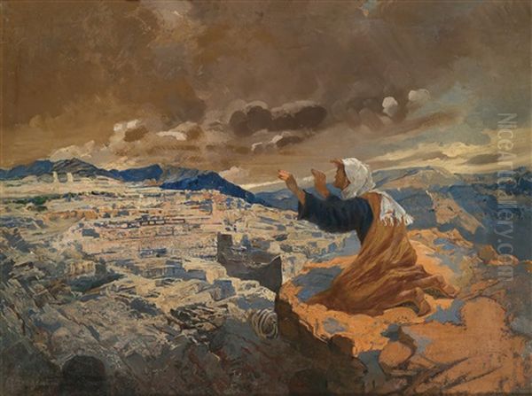 Jeremia Beklagt Die Zerstorung Von Jerusalem, Profeta Ebreo Che Lamenta La Distruzione Di Gerusalemme Oil Painting by Giovanni Segantini