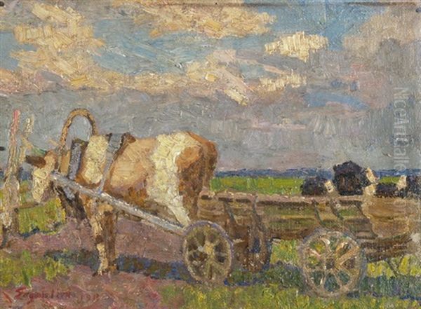 Bei Der Feldarbeit Oil Painting by Mario Segantini