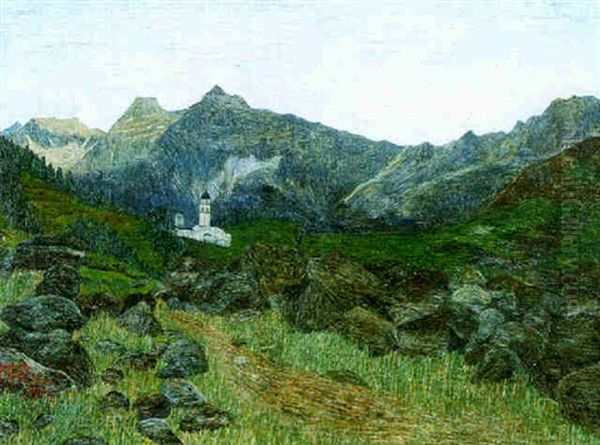 Engadiner Landschaft Oil Painting by Mario Segantini