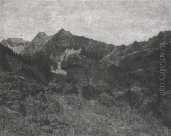 Alpenlandschaft Mit Kirche Oil Painting by Mario Segantini