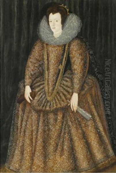 Portrait Of Lady Elizabeth Hastings, Countess Of Worcester, Wearing An Elaborately Embroidered Dress With A Miniature Oil Painting by William (Sir) Segar