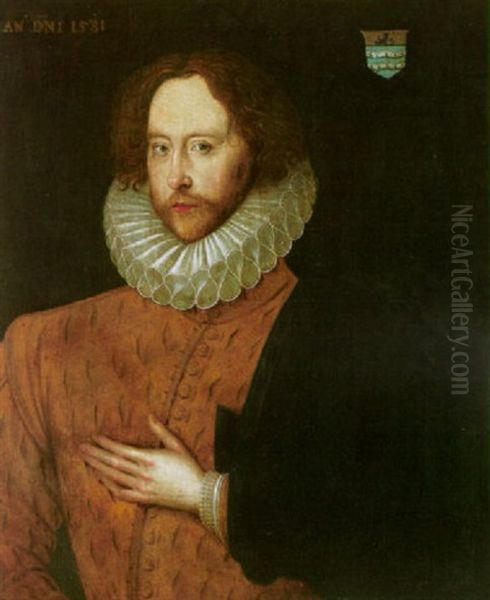 Portrait Of Sir Thomas Smith, Hatherton, Cheshire, Wearing A Buff Doublet Oil Painting by William (Sir) Segar