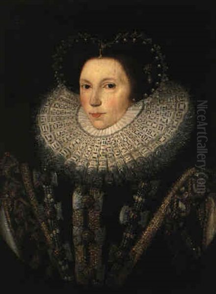 Portrait Of A Lady, Bust-length, In A Jewel-encrusted Dress And Ruff Oil Painting by William (Sir) Segar