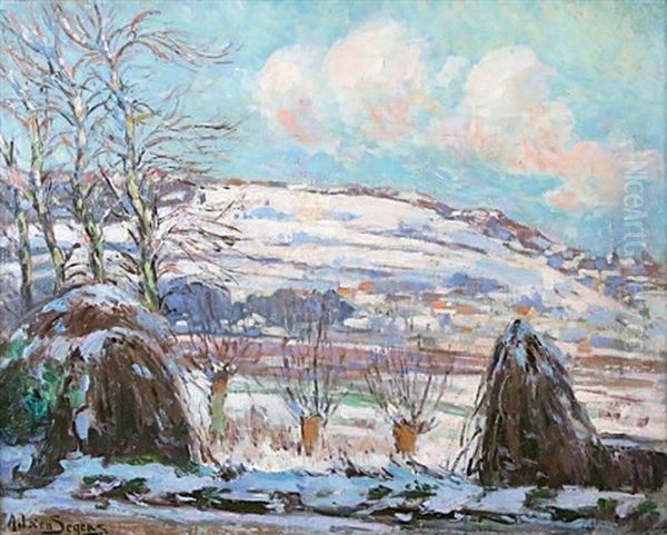 Meules Sous La Neige Sur Les Hauteurs De Rouen Oil Painting by Adrien Seghers