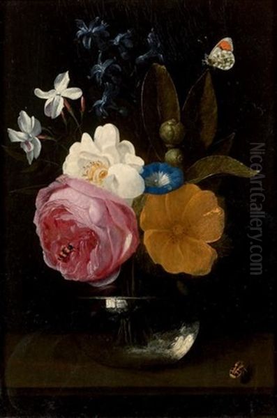 Vase De Fleurs Avec Un Papillon Oil Painting by Daniel Seghers