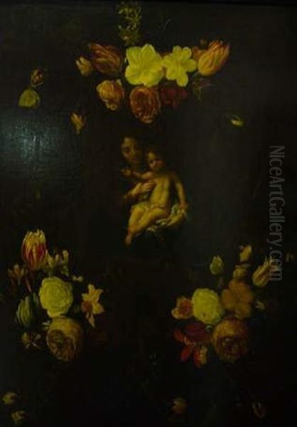 Guirlande De Fleurs Avec La Vierge A L'enfant Oil Painting by Daniel Seghers