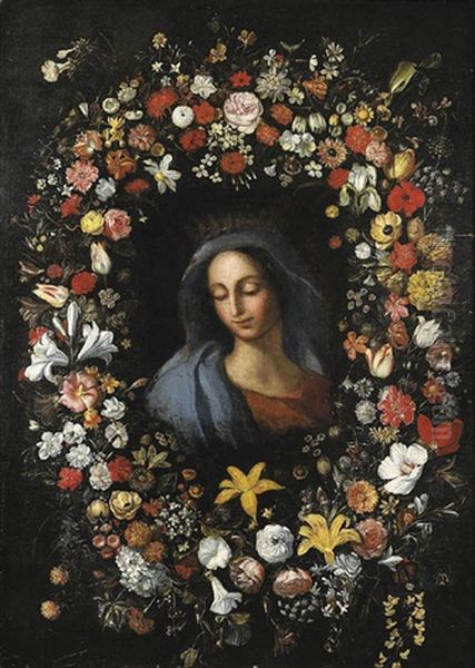 Vierge Entouree D'une Guirlande De Fleurs Oil Painting by Daniel Seghers