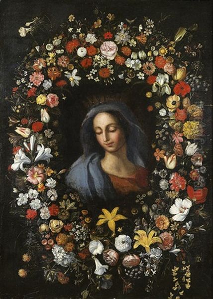 Vierge Entouree D'une Guirlande De Fleurs Oil Painting by Daniel Seghers