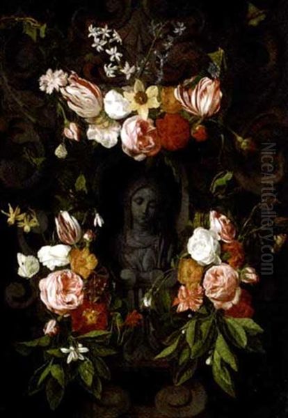 The Virgin With A Floral Surround (cartouche) Oil Painting by Daniel Seghers