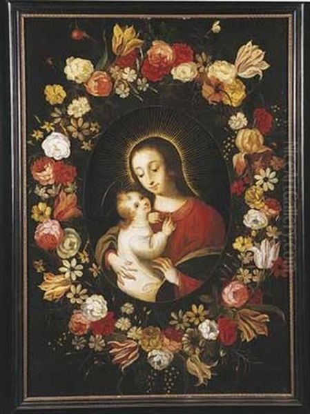 La Vierge A L'enfant Dans Une Guirlande De Fleurs Oil Painting by Daniel Seghers