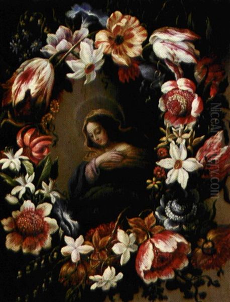 Madonna Omgivet Af Blomsterkrans Oil Painting by Daniel Seghers