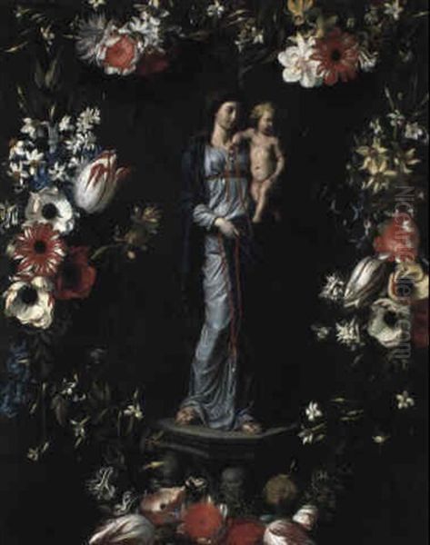 Vierge A L'enfant Entouree D'une Guirlande De Fleurs Oil Painting by Daniel Seghers