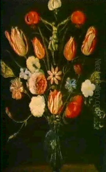 Ein Blumenstrauss In Einer Vase Mit Dem Gekreuzigten Oil Painting by Daniel Seghers