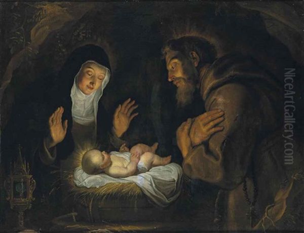 Sainte Claire Et Saint Francois D'assise En Adoration Devant L'enfant Jesus Oil Painting by Gerard Seghers