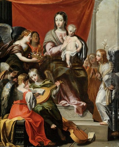 Thronende Madonna Mit Kind Und Musizierenden Engeln Oil Painting by Gerard Seghers