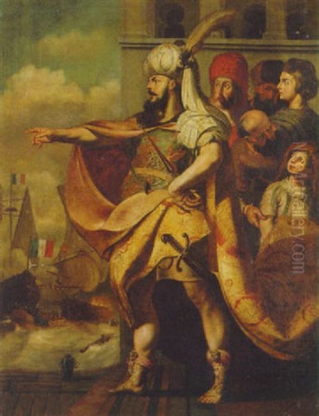 A Turkish Sultan Directing A Naval Battle by Gerard Seghers