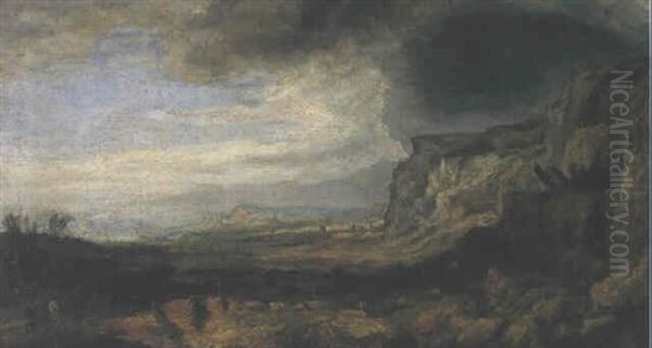 Weitte Felsige Landschaft Bei Aufkommendem Gewitter Oil Painting by Hercules Seghers