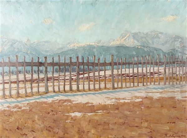 Winterlandschaft Mit Holzgatter In Den Allgauer Alpen Oil Painting by Paul Segisser