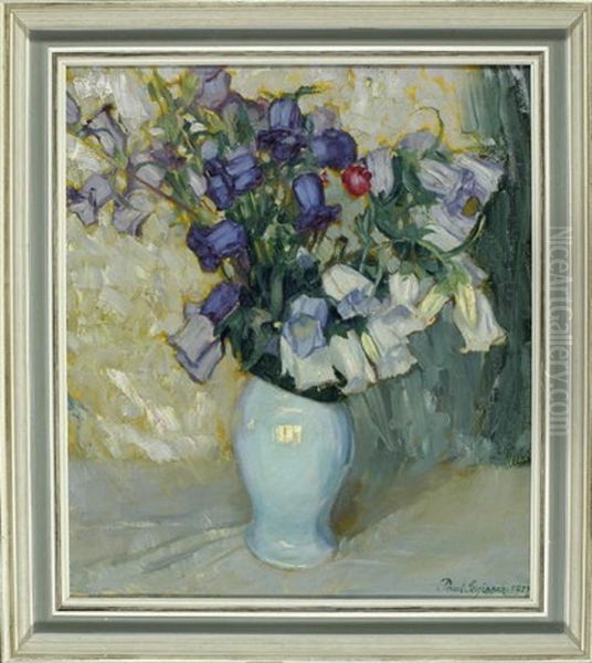 Stilleben Mit Glockenblumen In Einer Vase Vor Neutralem Hintergrund Oil Painting by Paul Segisser