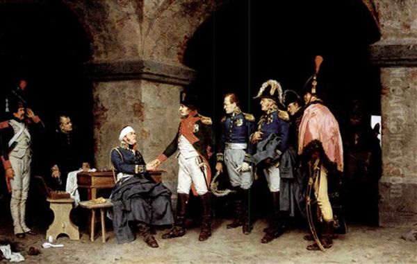 Napoleon Visiting A Wounded Marshal Oil Painting by Alcide Segoni