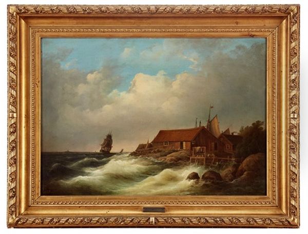 Kustmotiv Med Fartyg Oil Painting by Elias Sehlstedt