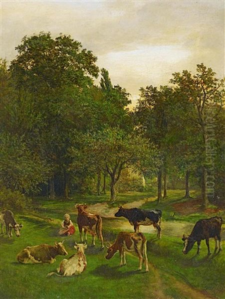 Rinderherde Oil Painting by Carl Seibels