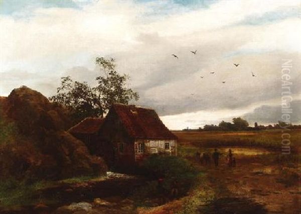 Muhle Am Nierrhein Mit Personenstaffage Oil Painting by Carl Seibels