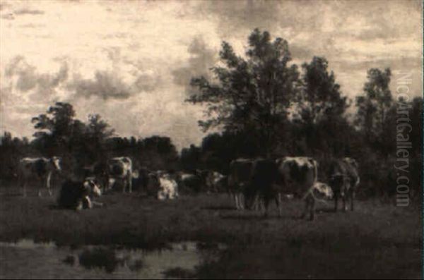 Cows In The Pasture Oil Painting by Carl Seibels