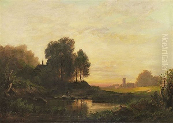 Abendlandschaft Oil Painting by August Seidel