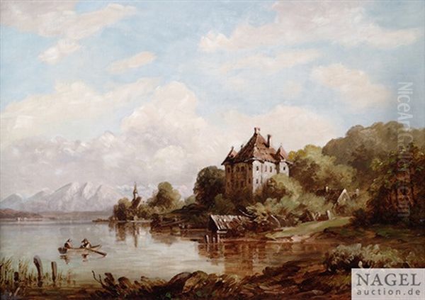 Landschaft Am Starnberger See Mit Blick Auf Schloss Garatshausen Oil Painting by August Seidel