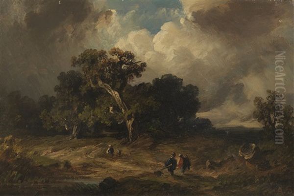 Heimkehrende Jager Bei Aufziehendem Gewitter by August Seidel