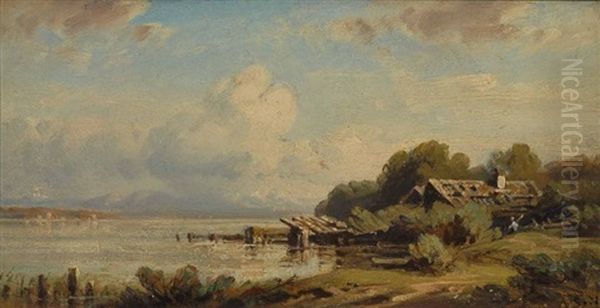 Seeufer Mit Fischerhutten Oil Painting by August Seidel