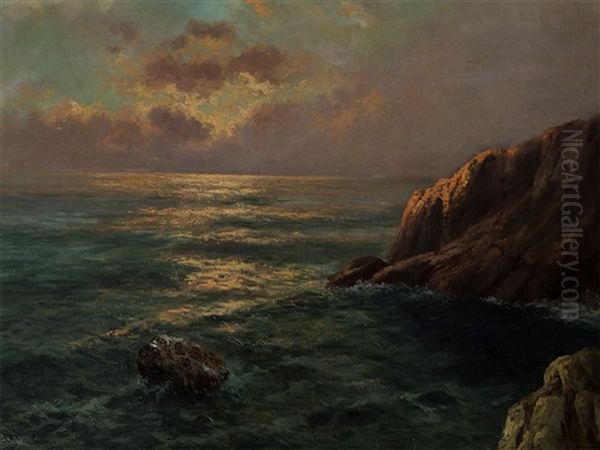 Dawn Over Cliff Oil Painting by Franz Seidel