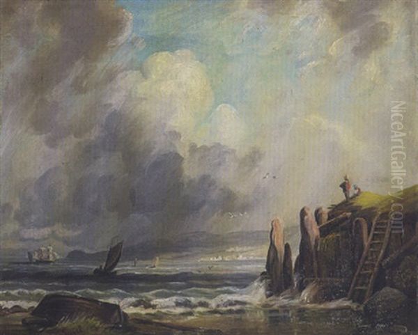 Kustenlandschaft Bei Aufziehendem Unwetter Oil Painting by Franz Seidel