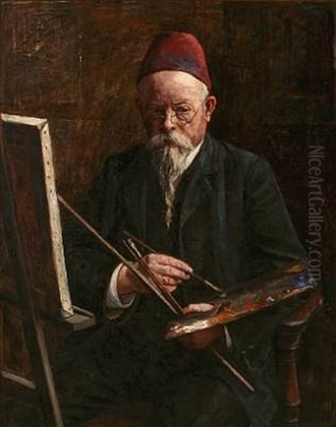 Portrait Of The Danish Painter I. T. Hansen At His Easel by Ingeborg Seidelin