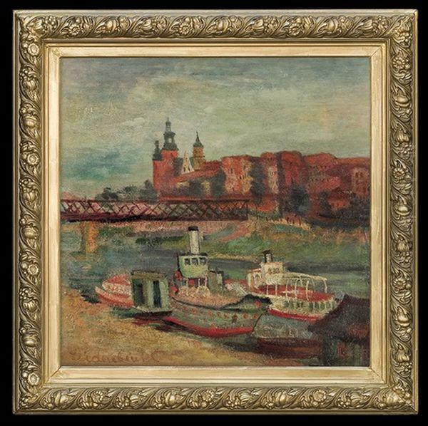 Wawel Castle And Debnicki Bridge In Cracow Oil Painting by Efraim Seidenbeutel