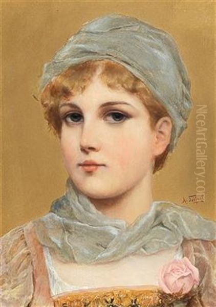 Portrait Of A Girl With A Rose Oil Painting by Alfred Seifert