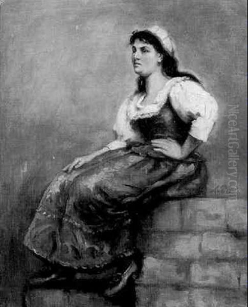 Junge Frau, Auf Einer Mauer Sitzend Oil Painting by Alfred Seifert