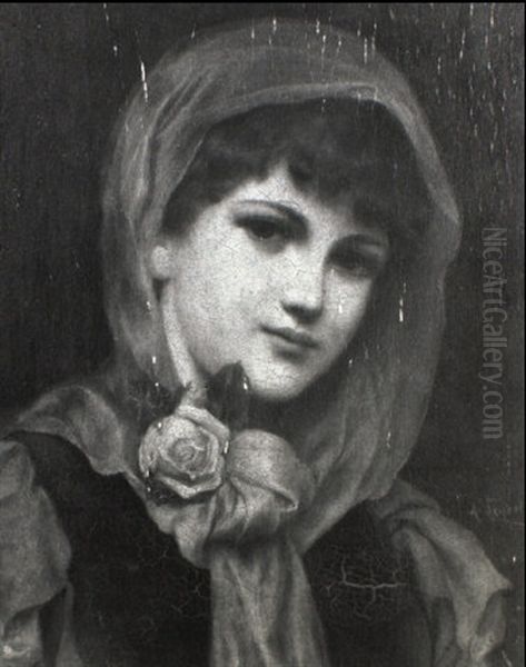 Young Beauty With A Pink Rose Oil Painting by Alfred Seifert