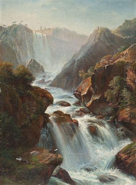 Die Wasserfalle Von Terni Oil Painting by Carl Friedrich Seiffert