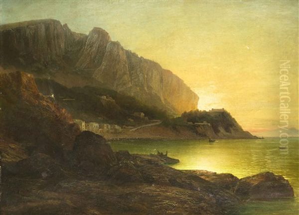 Spatromantische, In Dramatisches Abendlicht Getauchte Szene Mit Der Grosen Marina Von Capri Oil Painting by Carl Friedrich Seiffert