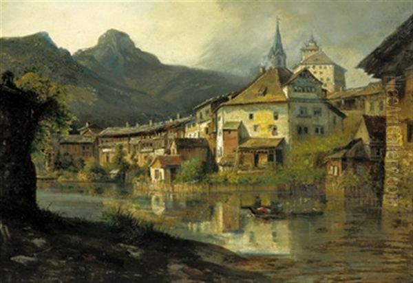 Blick Auf Stadt Und Schlos Werdenberg, Canton St. Gallen Oil Painting by Carl Friedrich Seiffert