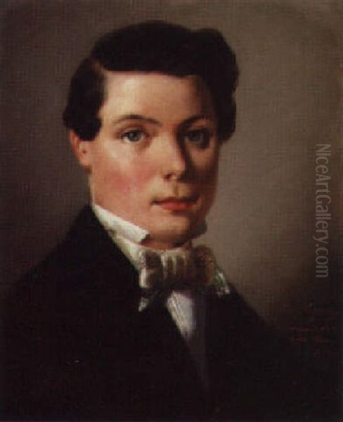 Portrait Of A Gentleman, Thought To Be The Artist, Head And Shoulders, Wearing A Dark Suit And A Bow Tie Oil Painting by Paul Seignac