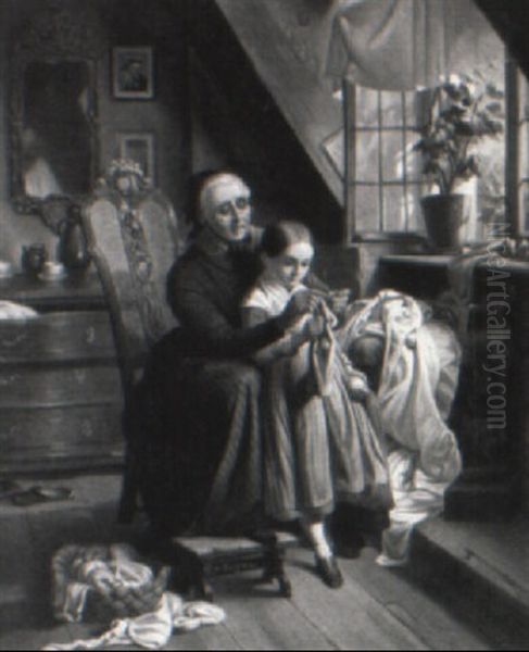 The Knitting Lesson Oil Painting by Paul Seignac