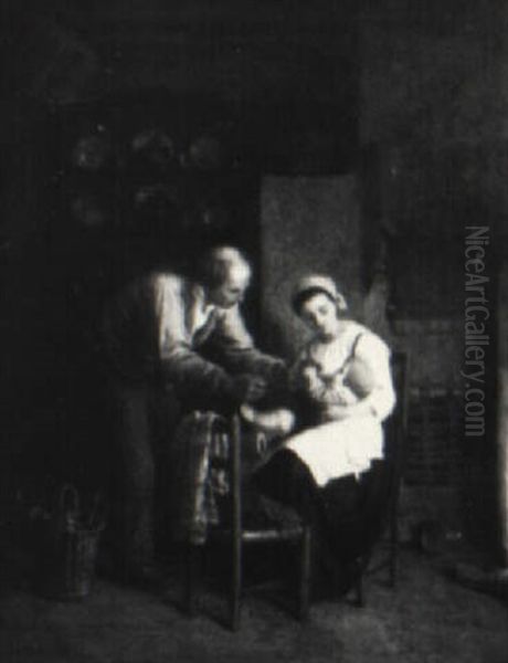 Interior Scene With Mother, Father And Infant Oil Painting by Paul Seignac