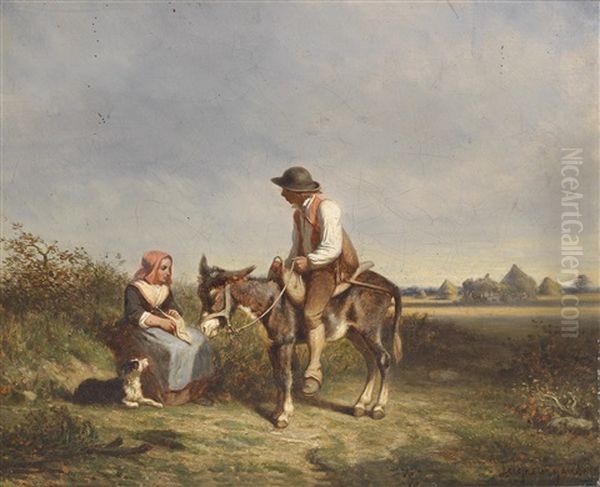 Plausch Auf Der Landstrase Oil Painting by Ernest Louis Augustin Seigneurgens