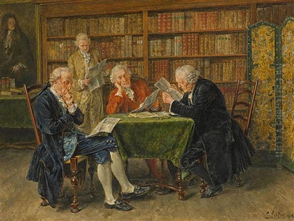 In Der Bibliothek Oil Painting by Carl Wilhelm Anton Seiler