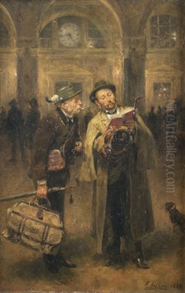 Evening At The Station Oil Painting by Carl Wilhelm Anton Seiler