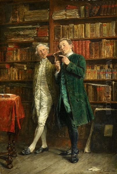 Two Men In A Library Oil Painting by Carl Wilhelm Anton Seiler